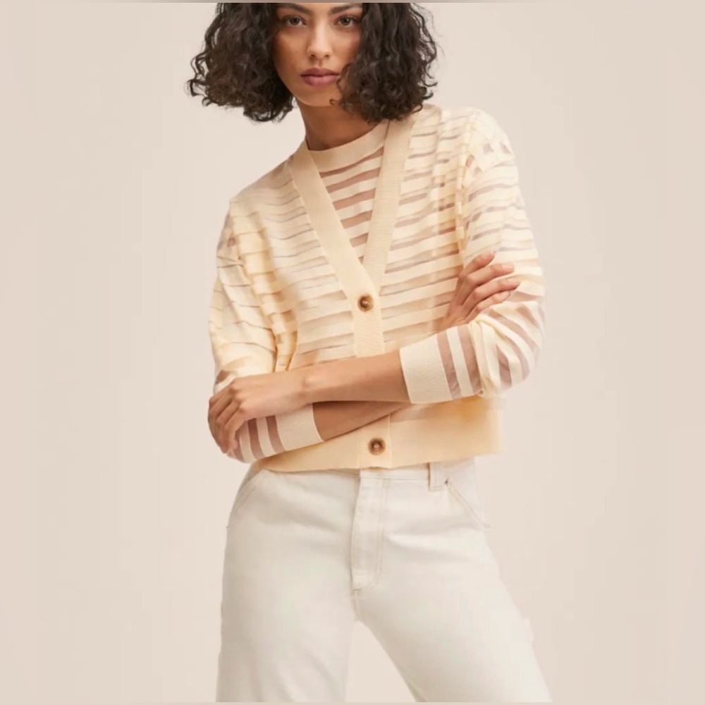Mango Sheer Panels Striped Cardigan